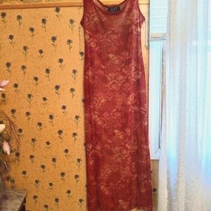 Vintage red & tan long summer dress fully lined